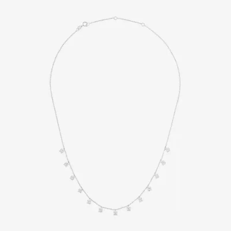 (G-H,Si2-I1) Womens 10K White Gold 18 Inch Bead Chain Necklace