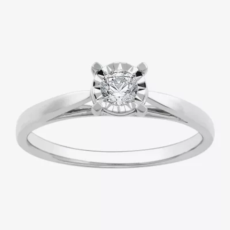 Yes, Please! Womens 1/6 CT. T.W. Lab Grown White Diamond Sterling Silver Round Solitaire Cocktail Ring