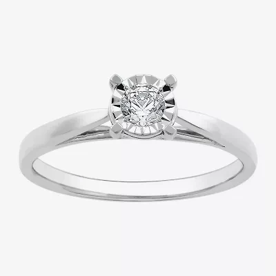 Yes, Please! Womens 1/6 CT. T.W. Lab Grown White Diamond Sterling Silver Round Solitaire Cocktail Ring