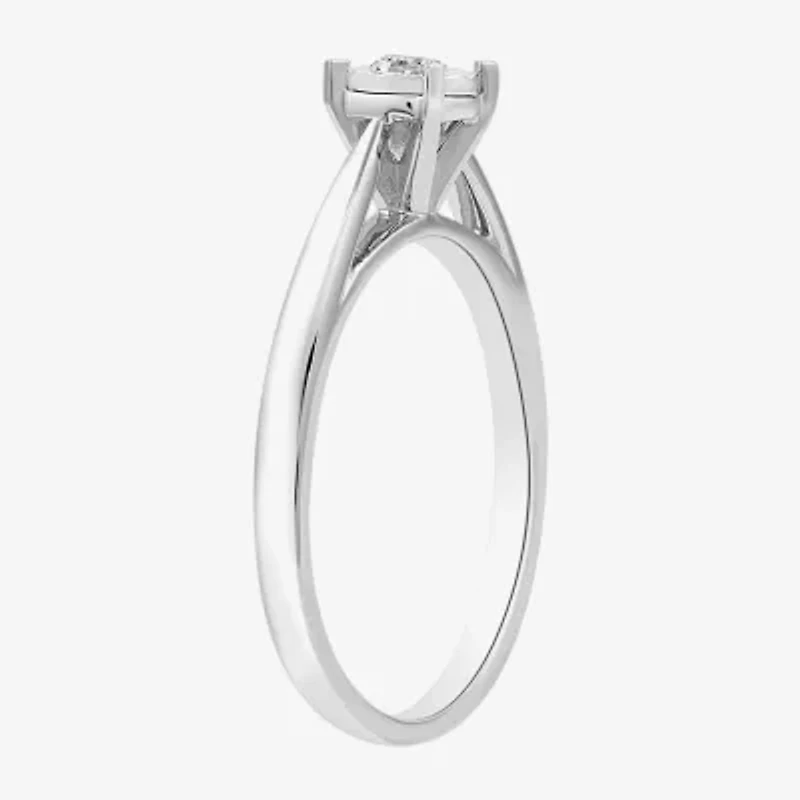 Yes, Please! Womens 1/6 CT. T.W. Lab Grown White Diamond Sterling Silver Round Solitaire Cocktail Ring