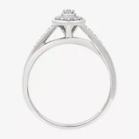 Yes, Please! Womens 1/10 CT. T.W. Lab Grown White Diamond Sterling Silver Heart Halo Side Stone Cocktail Ring