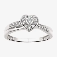 Yes, Please! Womens 1/10 CT. T.W. Lab Grown White Diamond Sterling Silver Heart Halo Side Stone Cocktail Ring