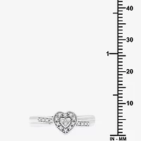Yes, Please! Womens 1/10 CT. T.W. Lab Grown White Diamond Sterling Silver Heart Halo Side Stone Cocktail Ring