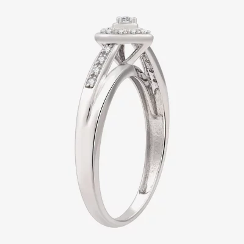 Yes, Please! Womens 1/10 CT. T.W. Lab Grown White Diamond Sterling Silver Heart Halo Side Stone Cocktail Ring