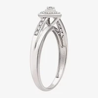 Yes, Please! Womens 1/10 CT. T.W. Lab Grown White Diamond Sterling Silver Heart Halo Side Stone Cocktail Ring