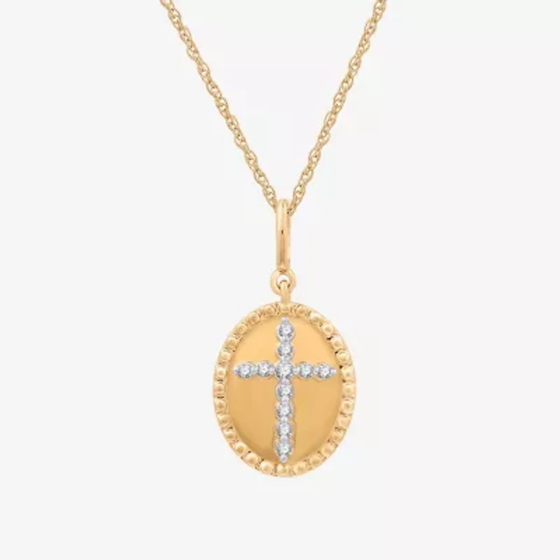 Yes, Please! Womens 1/10 CT. T.W. Lab Grown White Diamond 14K Gold Over Silver Sterling Silver Cross 18 Inch Pendant Necklace