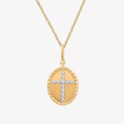 Yes, Please! Womens 1/10 CT. T.W. Lab Grown White Diamond 14K Gold Over Silver Sterling Silver Cross 18 Inch Pendant Necklace