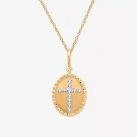 Yes, Please! Womens 1/10 CT. T.W. Lab Grown White Diamond 14K Gold Over Silver Sterling Silver Cross 18 Inch Pendant Necklace