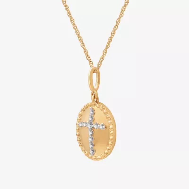 Yes, Please! Womens 1/10 CT. T.W. Lab Grown White Diamond 14K Gold Over Silver Sterling Silver Cross 18 Inch Pendant Necklace