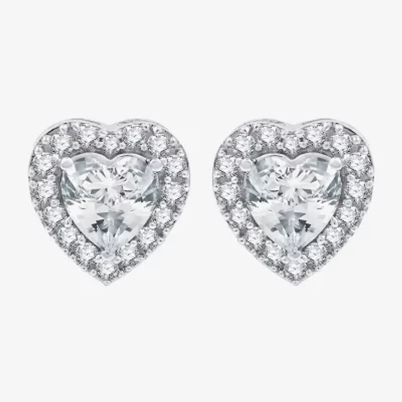 Yes, Please! Lab Created White Sapphire Sterling Silver 10.6mm Heart Round Stud Earrings