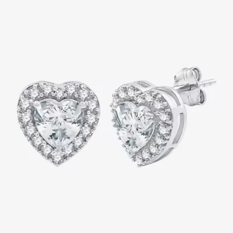 Yes, Please! Lab Created White Sapphire Sterling Silver 10.6mm Heart Round Stud Earrings