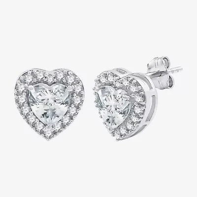Yes, Please! Lab Created White Sapphire Sterling Silver 10.6mm Heart Round Stud Earrings
