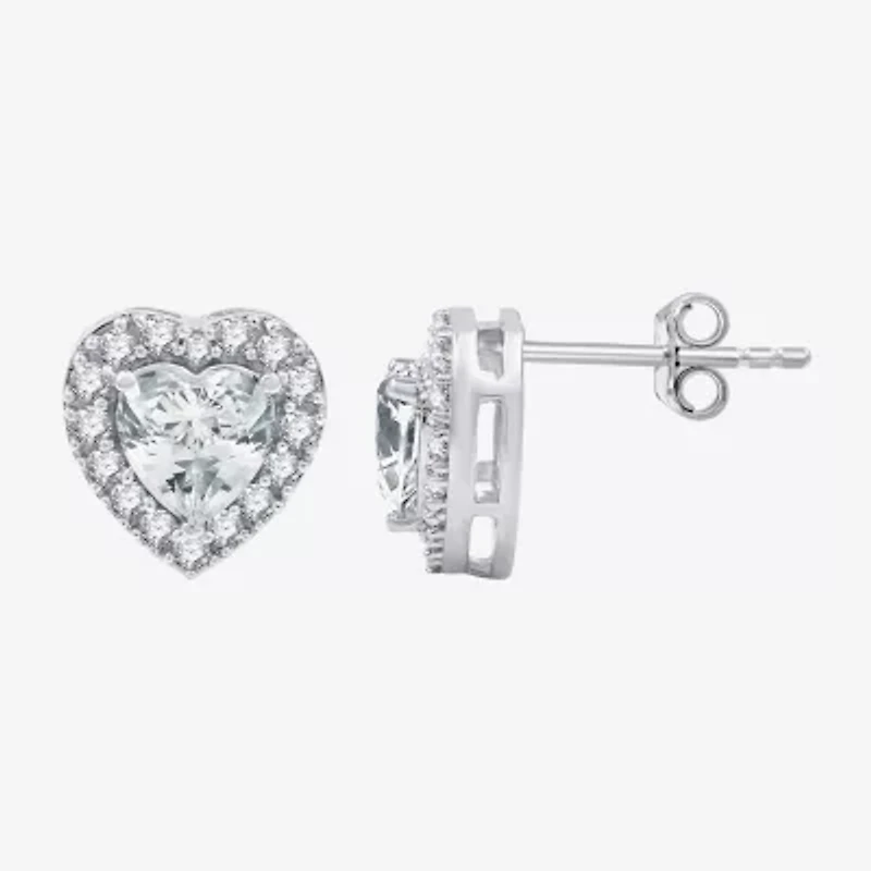 Yes, Please! Lab Created White Sapphire Sterling Silver 10.6mm Heart Round Stud Earrings