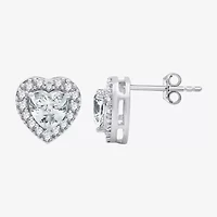 Yes, Please! Lab Created White Sapphire Sterling Silver 10.6mm Heart Round Stud Earrings