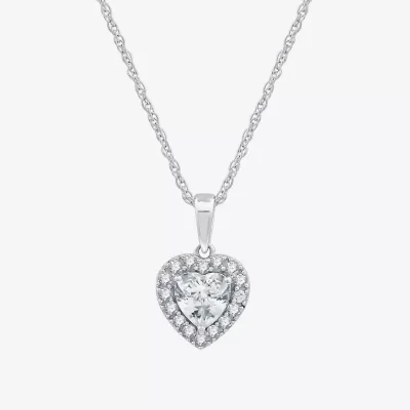 Yes, Please! Womens Lab Created White Sapphire Sterling Silver Heart 18 Inch Pendant Necklace