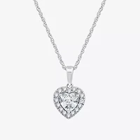 Yes, Please! Womens Lab Created White Sapphire Sterling Silver Heart 18 Inch Pendant Necklace