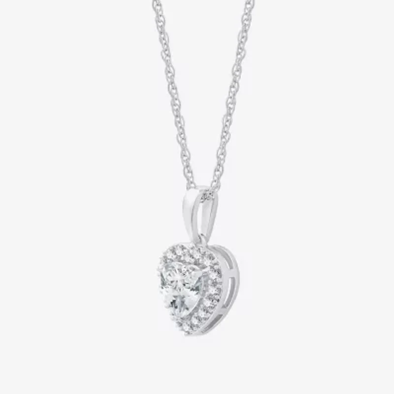 Yes, Please! Womens Lab Created White Sapphire Sterling Silver Heart 18 Inch Pendant Necklace