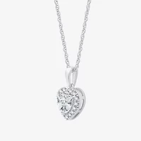 Yes, Please! Womens Lab Created White Sapphire Sterling Silver Heart 18 Inch Pendant Necklace