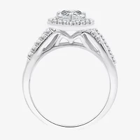 Yes, Please! Womens Lab Created White Sapphire Sterling Silver Heart Side Stone Cocktail Ring