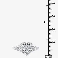 Yes, Please! Womens Lab Created White Sapphire Sterling Silver Heart Side Stone Cocktail Ring