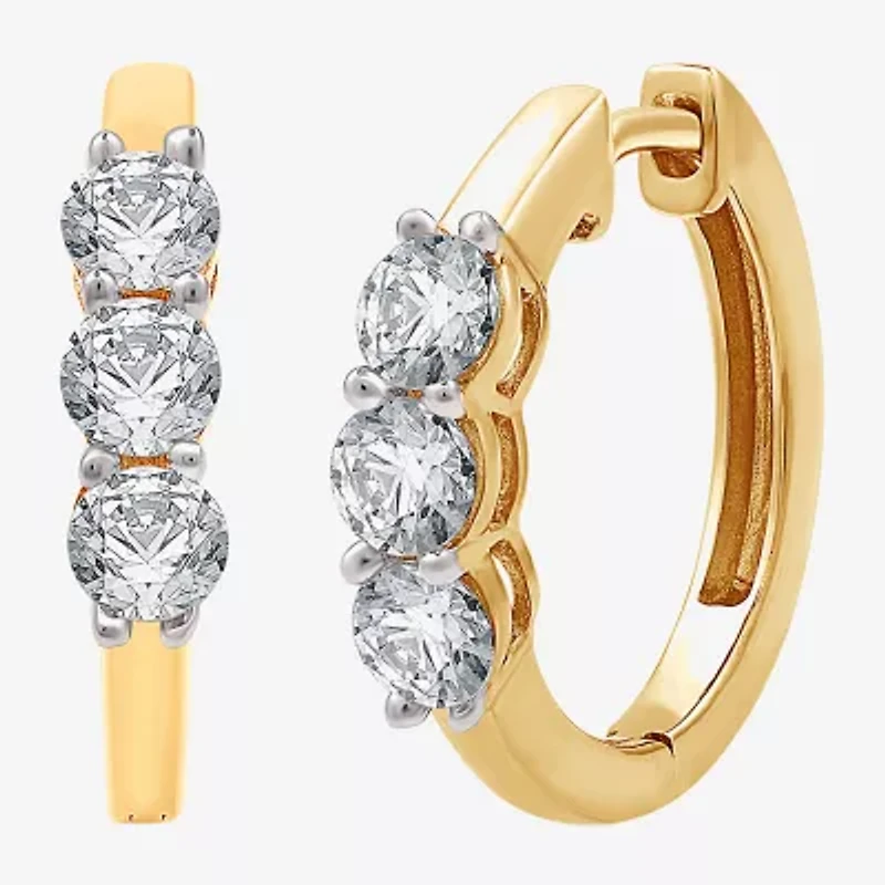 Yes, Please! Womens Lab Created White Sapphire Sterling Silver 17.6mm Hoop Earrings