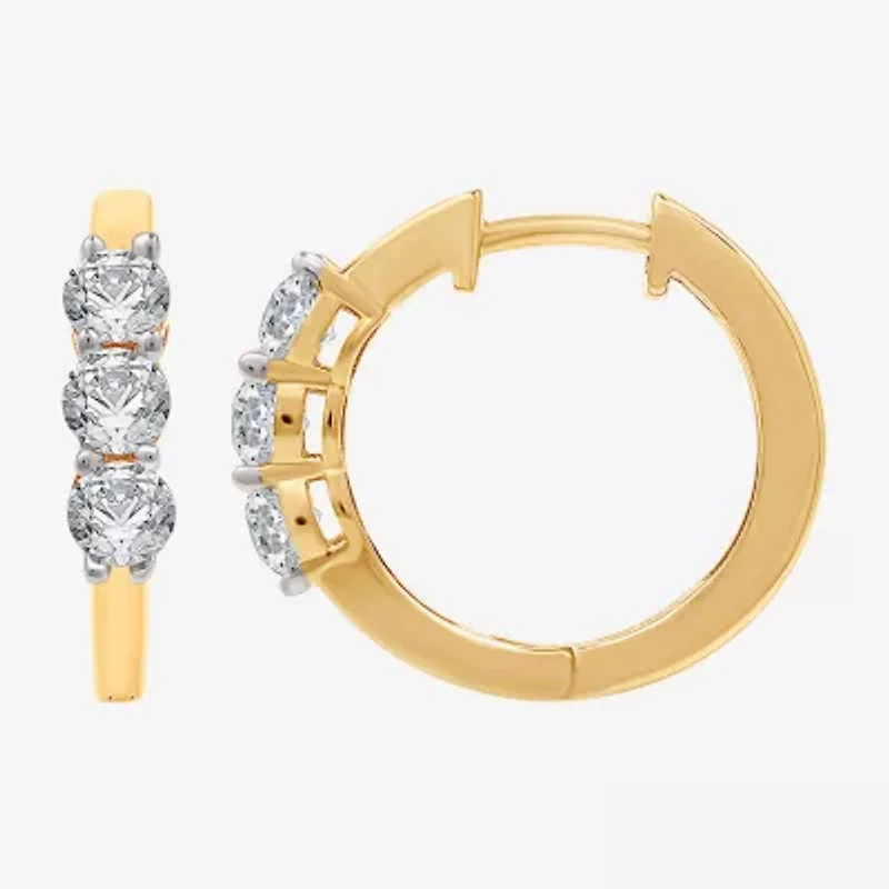 Yes, Please! Womens Lab Created White Sapphire Sterling Silver 17.6mm Hoop Earrings