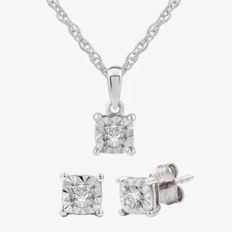 Yes, Please! (G, Si1-Si2) Womens 1/6 CT. T.W. Lab Grown White Diamond Sterling Silver 2 Pair Jewelry Set