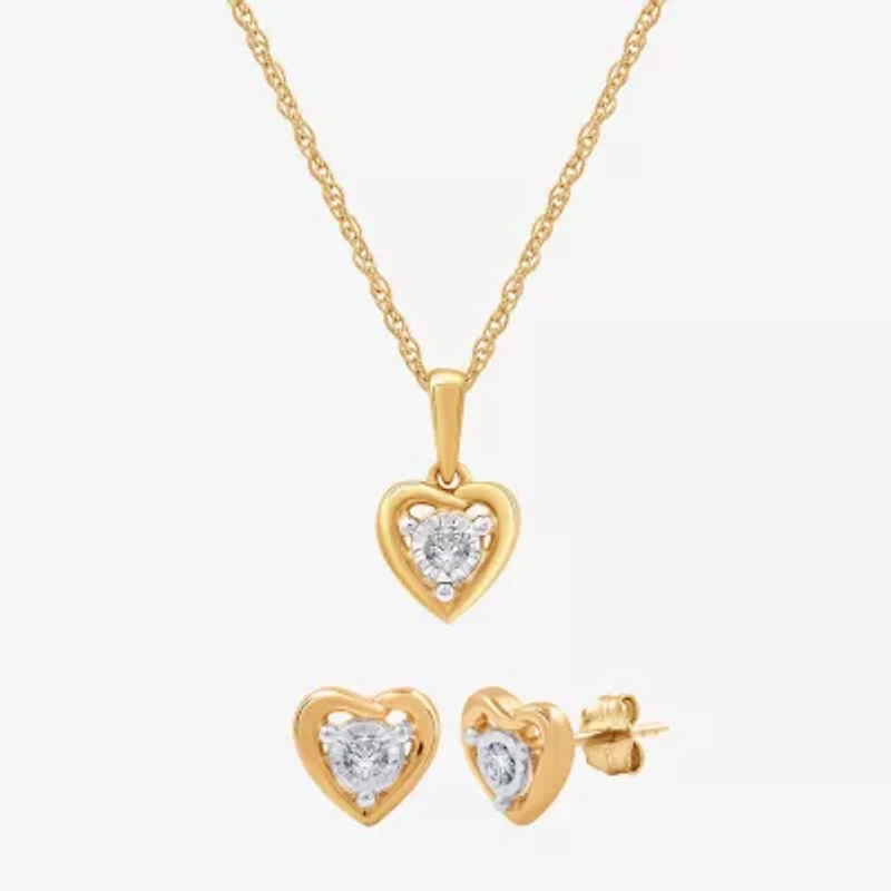 Yes, Please! (G, Si1-Si2) Womens 1/6 CT. T.W. Lab Grown White Diamond 14K Gold Over Silver 2 Pair Jewelry Set