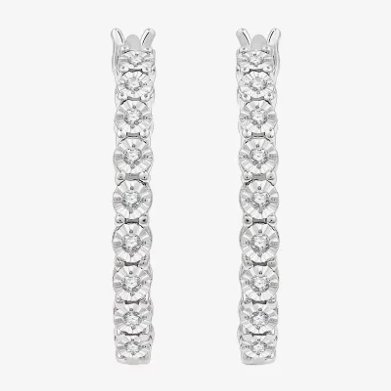 Yes, Please! Womens 1/6 CT. T.W. Lab Grown White Diamond Sterling Silver 24mm Hoop Earrings