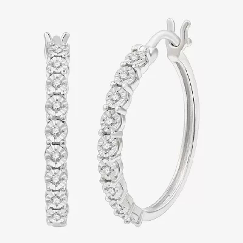 Yes, Please! Womens 1/6 CT. T.W. Lab Grown White Diamond Sterling Silver 24mm Hoop Earrings