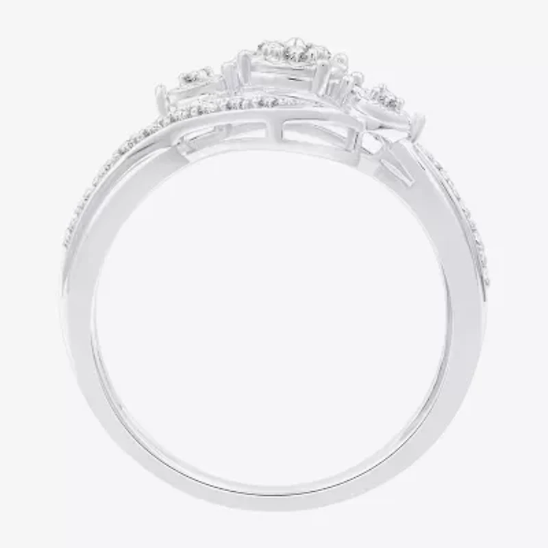 Yes, Please! Womens 1/6 CT. T.W. Lab Grown White Diamond Sterling Silver 3-Stone Crossover Cocktail Ring
