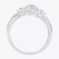Yes, Please! Womens 1/6 CT. T.W. Lab Grown White Diamond Sterling Silver 3-Stone Crossover Cocktail Ring