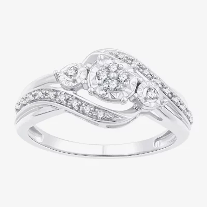 Yes, Please! Womens 1/6 CT. T.W. Lab Grown White Diamond Sterling Silver 3-Stone Crossover Cocktail Ring