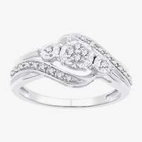 Yes, Please! Womens 1/6 CT. T.W. Lab Grown White Diamond Sterling Silver 3-Stone Crossover Cocktail Ring