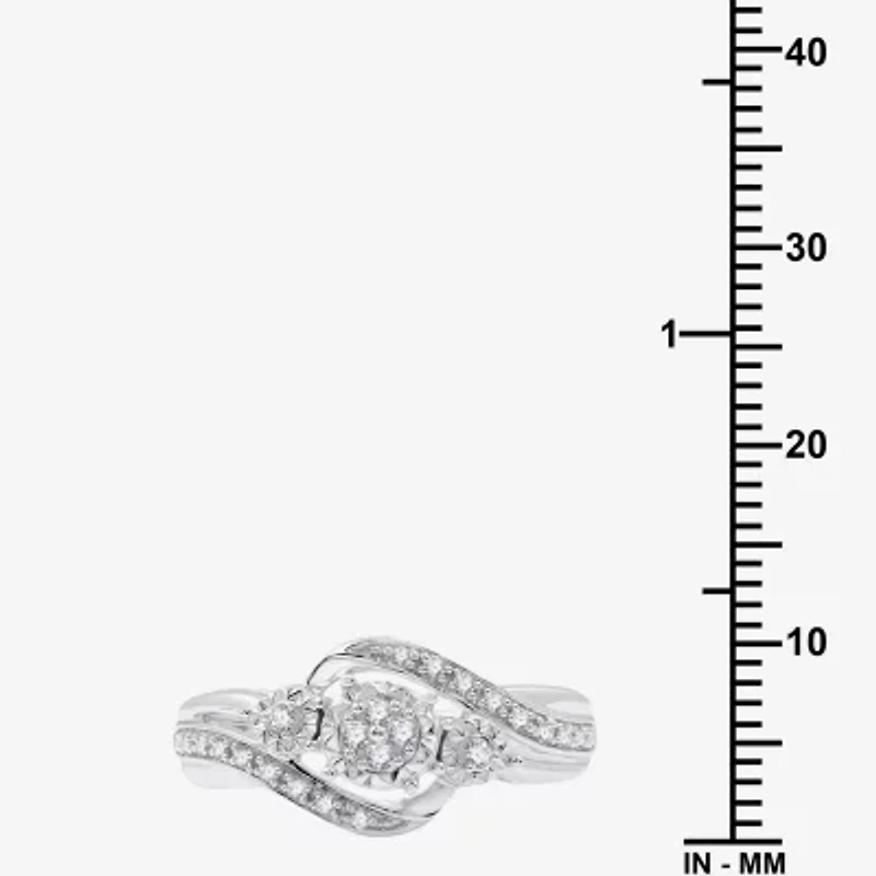 Yes, Please! Womens 1/6 CT. T.W. Lab Grown White Diamond Sterling Silver 3-Stone Crossover Cocktail Ring