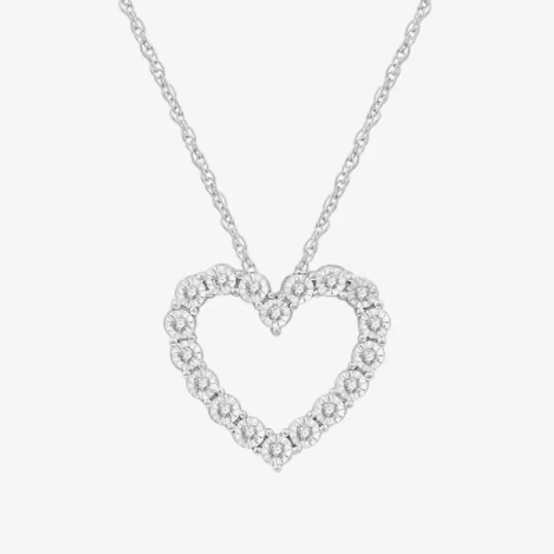 Yes, Please! Womens 1/6 CT. T.W. Lab Grown White Diamond Sterling Silver Heart 18 Inch Pendant Necklace
