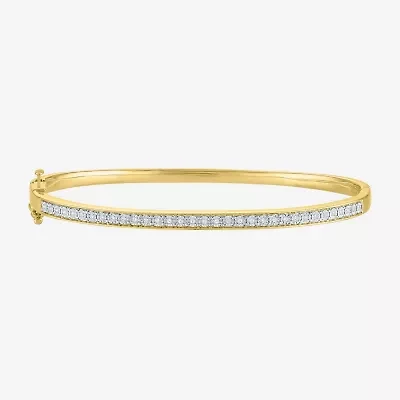 (G-H, Si2-I1) Womens 1/10 CT. T.W. Lab Grown White Diamond 14K Gold Over Silver Bangle Bracelet