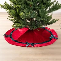 Glitzhome 48"D Red Velvet Christmas Tree Skirt
