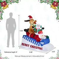 Glitzhome 6ft Lighted Inflatable Skiing Santa, Snowman And Dog Christmas Inflatable