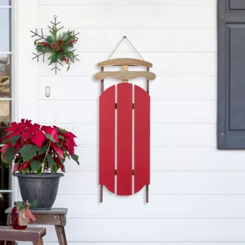 Glitzhome 35"H Wooden Red Christmas Christmas Porch Sign