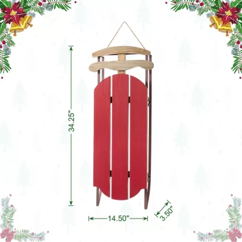 Glitzhome 35"H Wooden Red Christmas Christmas Porch Sign