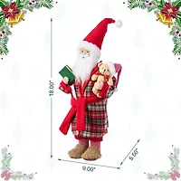 Glitzhome 18"H Faux Fur Christmas Bathrobe Santa Christmas Figurine