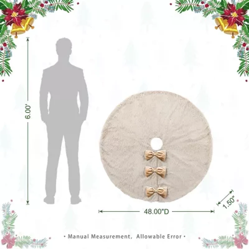 Glitzhome 48"D Reversible Faux Fox Fur/Korean Fleece Christmas Tree Skirt