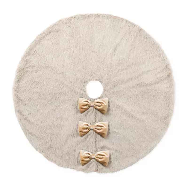 Glitzhome 48"D Reversible Faux Fox Fur/Korean Fleece Christmas Tree Skirt