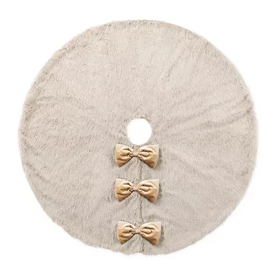 Glitzhome 48"D Reversible Faux Fox Fur/Korean Fleece Christmas Tree Skirt