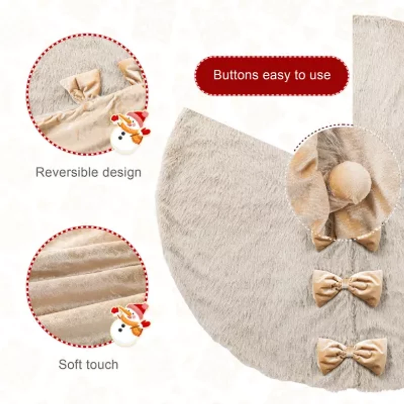 Glitzhome 48"D Reversible Faux Fox Fur/Korean Fleece Christmas Tree Skirt