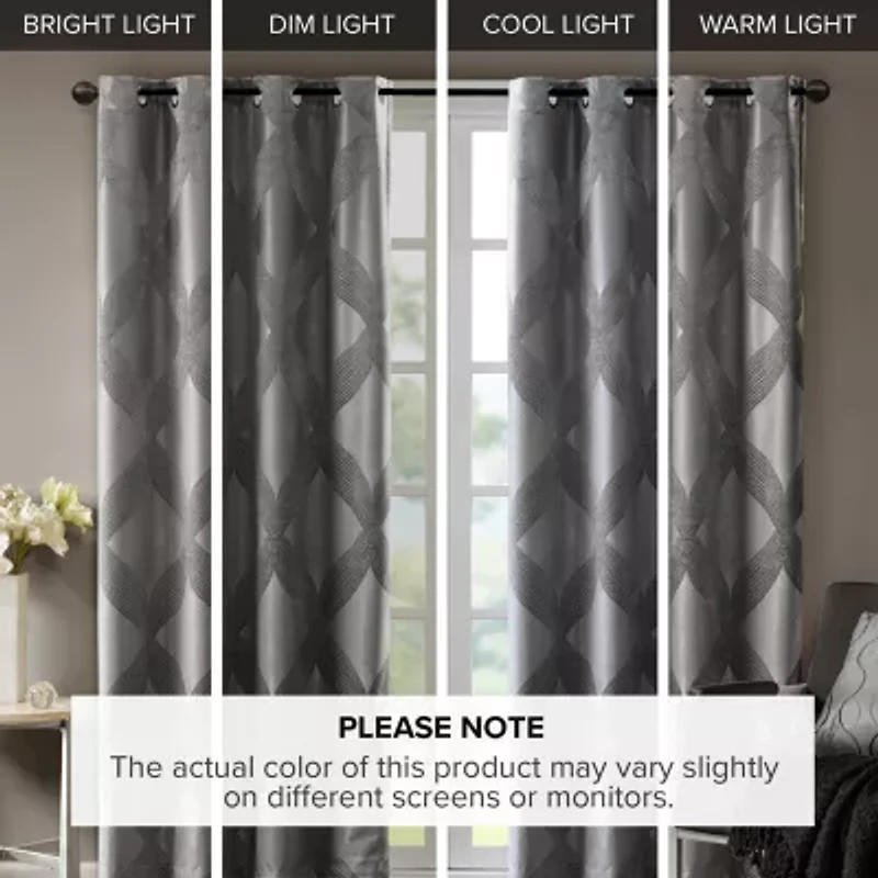 Madison Park Abel Jacquard Grommet Top 100% Blackout Single Curtain Panel