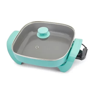 GreenLife 12" 5QT Square Electric Skillet, Glass Vented Lid, Ceramic PFAS-Free Nonstick Coated Interior, Adjustable Temperature Control, Cool Touch Handles, Quick Even Heating, Scratch Resistant