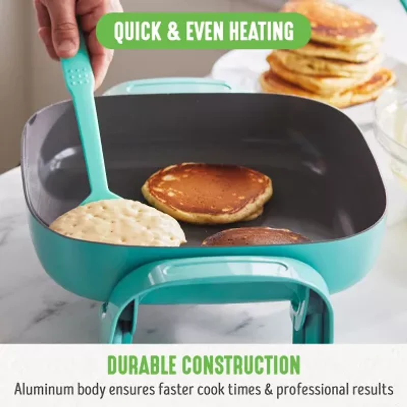 GreenLife 12" 5QT Square Electric Skillet, Glass Vented Lid, Ceramic PFAS-Free Nonstick Coated Interior, Adjustable Temperature Control, Cool Touch Handles, Quick Even Heating, Scratch Resistant