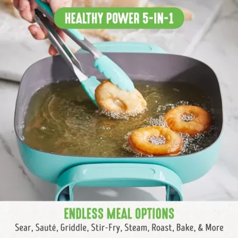 GreenLife 12" 5QT Square Electric Skillet, Glass Vented Lid, Ceramic PFAS-Free Nonstick Coated Interior, Adjustable Temperature Control, Cool Touch Handles, Quick Even Heating, Scratch Resistant